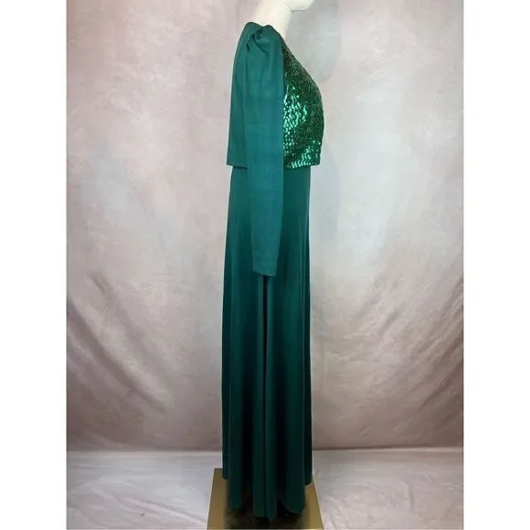 Vintage 1960s 1970s Sax Fifth Evening Gown Dress Emerald Green - Picture 11 of 14